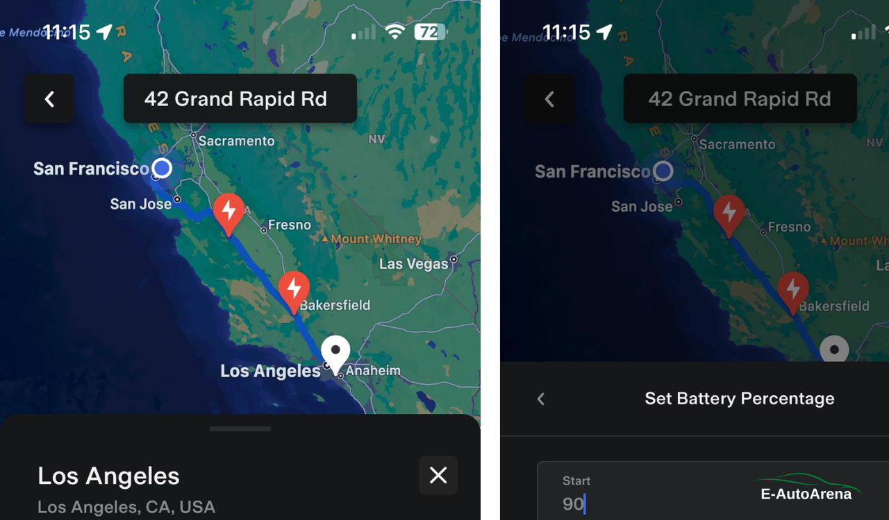 trip planner in tesla app